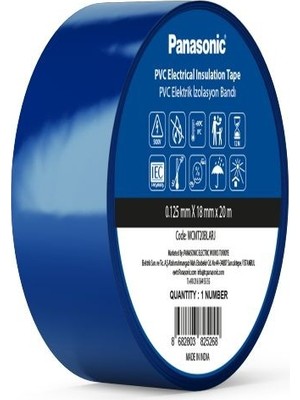 Panasonic Fr Pvc Elektrik Izolasyon Bandı Mavi 20M 1.80CM x 0,125MM - 8 Adet