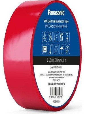 Panasonic Fr Pvc Elektrik Izolasyon Bandı Kırmızı 20M 1.80CM x 0,125MM - 8 Adet