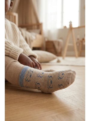 Bony Socks Bebek Desenli Havlu Soket Çorap Kahverengi