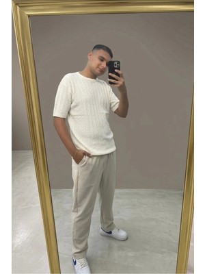 Fırfır Moda Triko Yuvarlak Yaka Triko Tshirt