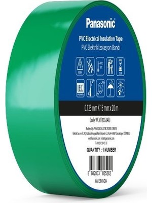 Panasonic Fr Pvc Elektrik Izolasyon Bandı Yeşil 20M 1.80CM x 0,125MM - 8 Adet