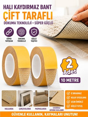 Dünya Magnet 2 Adet 10 Metre Halı Kaydırmaz Bant Çift Taraflı Dokuma Teknoloji Süper Güçlü Çerçeve Taşıyıcı Bant