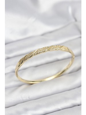 Coco Shopier Pirinç Gold Renk Zirkon Taşlı Model Kadın Kelepçe Bileklik