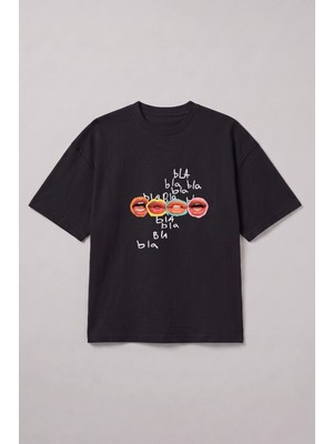 Gothamvibes Bla Bla Oversize Siyah T-Shirt