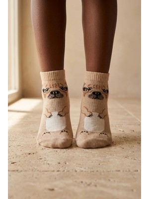 Bony Socks Çocuk Köpek Desenli Step Çorap Kahverengi