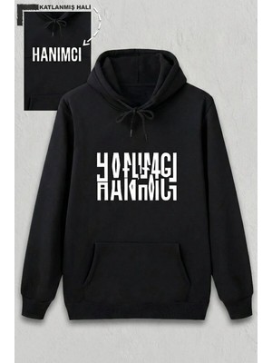 Mevese Lovely Sevgililer Günü Hanımcı Hediye Baskılı Oversize Kapüşonlu Sweatshirt - Siya