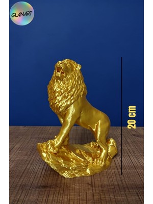 Glanart Hediyelik 3 Boyutlu Aslan Figürlü Masa Üstü Biblo Obje (3d Filamet )  Metalik Sarı 1 Adet