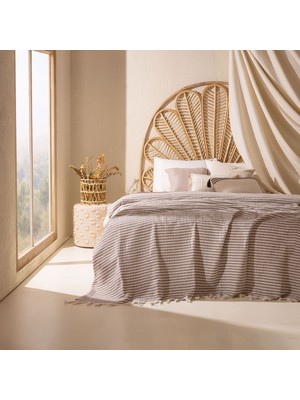 Matmel Soft Ecruno Çift Kişilik Yatak Örtüsü - Sütlü Kahverengi / Ekru - 200X220 cm