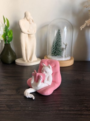 Msv Studio 3d Msvstudio Kitap Okuyan Kedi Figürü – Sevimli Dekor – Kitaplık Süsü