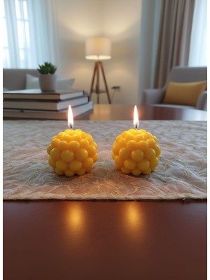 AY IŞIĞI MUMLARI Boncuk Top 2'li Hediyelik Dekoratif Kavun Kokulu Parafin Wax Mum (Sarı Renkli)