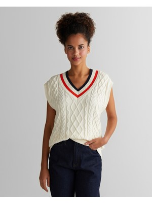 Gant Kadın Krem Relaxed Fit V Yaka Triko 4805316.130