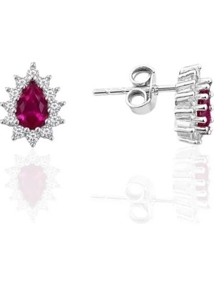 Oya Silver Minimal Damla Formlu Pembe Taşlı Gümüş Küpe [OYOK384]