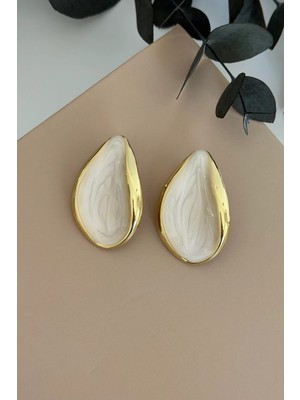 Nuva Atelier Asimetrik Damla Model Beyaz Küpe