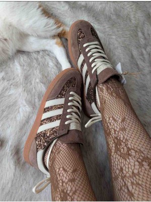 Evlium Adidas Handball Spezial Glitter Kahverengi Kadın Spor Ayakkabı