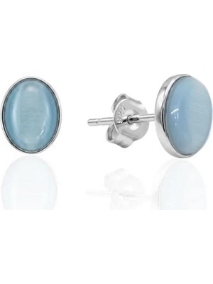 Oya Silver Turkuaz Sedef Taşlı Oval Gümüş Küpe 0.8x0.6cm [OYOK374]