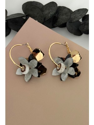 Nuva Atelier Florea Siyah Gri Küpe