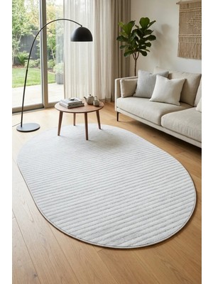 Bonny Home Modern Dekoratif Oval Salon Yatak Odası Halısı Iskandinav Desenli Şık Kaymaz Taban Gri Viora - 7035