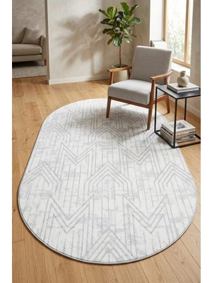 Bonny Home Modern Dekoratif Oval Salon Yatak Odası Halısı Iskandinav Desenli Şık Kaymaz Taban Gri Viora - 7030