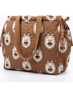 elisss bag Ayıcıklı Kadın Çantası 4 Cepli %100 Pamuk Piknik Çantası Teddy Dream Bag Büyük Boy Çanta Lunchbag Anne Bebek Bakım Çantası