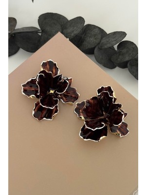 Nuva Atelier Crimson Bloom Kahverengi Küpe