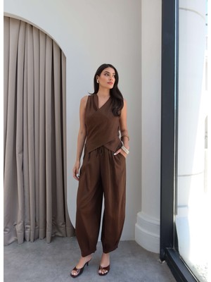 Esra Helvacı Kruvaze Bluz Şalvar Pantolon Takım