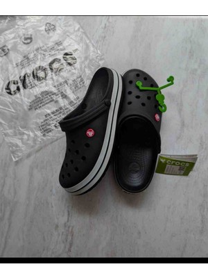 Evlium Crocs Crocband Clog Siyah / Beyaz Şeritli Günlük Erkek Terlik