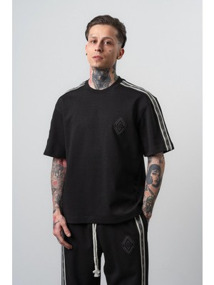 Respire Erkek Şerit Detaylı Regular Fit T-Shirt Siyah
