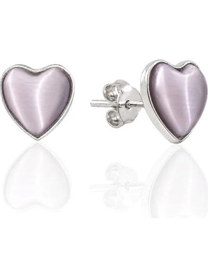 Oya Silver Toz Mor Sedef Kalp Gümüş Küpe 0.9x0.8cm [OYOK377]