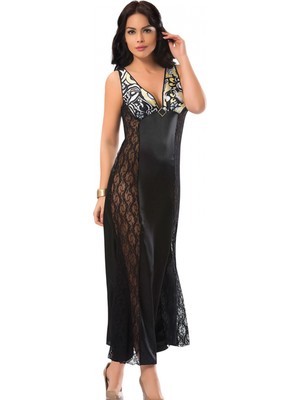 MiraLive Siyah Dantelli Saten Gecelik - 085