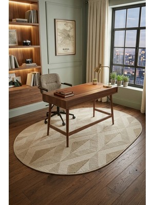 Bonny Home Modern Dekoratif Oval Salon Yatak Odası Halısı Rölyef Dokulu Şık Tasarım Ince Dokulu Bej Riva - 7121