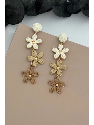 Nuva Atelier Üç Renkli Çiçek Hasır Küpe