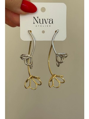Nuva Atelier Çiçek Motifli Iki Renkli Küpe