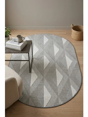 Bonny Home Modern Dekoratif Oval Salon Yatak Odası Halısı Rölyef Dokulu Şık Tasarım Ince Dokulu Gri Riva - 7120