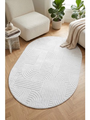 Bonny Home Modern Dekoratif Oval Salon Yatak Odası Halısı Iskandinav Desenli Şık Kaymaz Taban Gri Viora - 7028