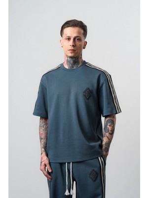 Respire Erkek Şerit Detaylı Regular Fit T-Shirt Petrol
