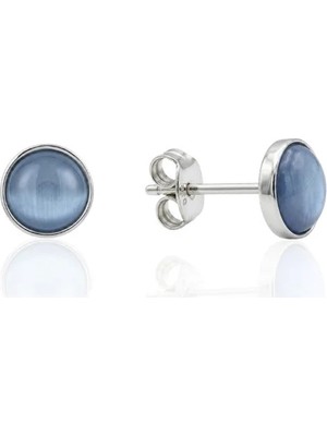 Oya Silver Yuvarlak Mavi Renkli Sedef Gümüş Küpe 6mm [OYOK372]
