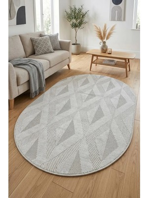 Bonny Home Modern Dekoratif Oval Salon Yatak Odası Halısı Rölyef Dokulu Şık Tasarım Ince Dokulu Krem Riva -7119