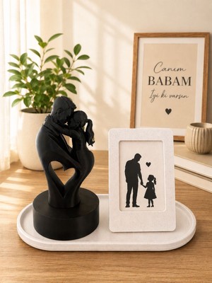 Msv Studio 3d Babalar Günü Hediyesi Baba Kız Dekoratif Biblo ve Fotoğraf Çerçevesi