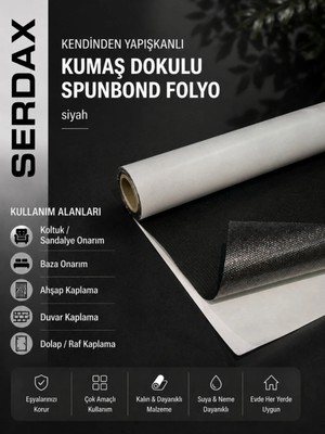Serdax Kendinden Yapışkanlı Kumaş Dokulu Spunbond Folyo Koltuk-Oto-Baza-Ahşap-Metal-Dolap-Duvar Uygulamaları Siyah Renk