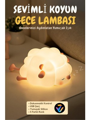 Prepare Koyun Figürlü Silikon Rgb Dokunmatik Renk Değiştirebilen Gece Lambası USB Şarjlı Loş Işık