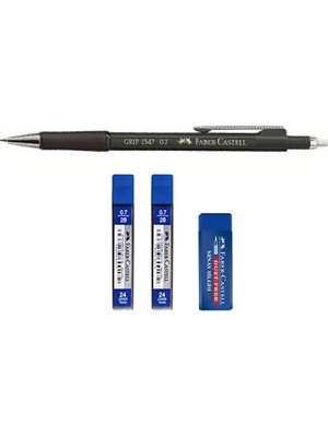 Faber-Castell 0.7 mm Siyah Mekanik Kurşun Kalem + 2'li Uç + Tekli Silgi Uzun Ömürlü Kullanım