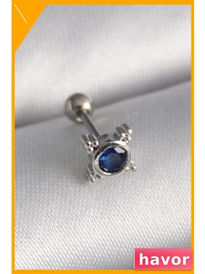 Havor Mavi Zirkon Taşlı 316L Çelik Tragus Piercing