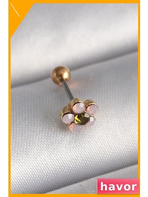 Havor Zirkon Taşlı Çiçek Desenli Tragus Piercing 6mm