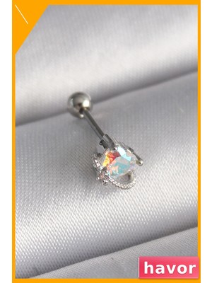 Havor Zirkon Taşlı Kalp Şekilli Tragus Piercing 6mm Bar