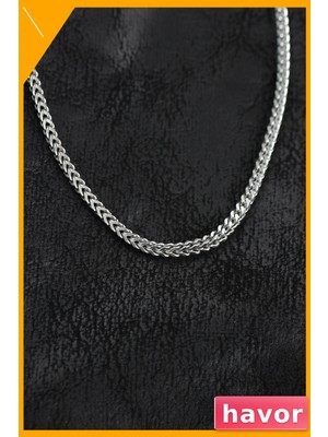 Havor Erkek 316L Çelik Foxtail Model Zincir Kolye 55 cm Gümüş Renk