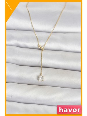 Havor Pirinç Gold Renk Asansörlü Model Kadın Kolye 45 cm
