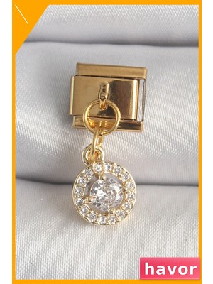 Havor Zirkon Taşlı Sallantı Daire Charm Bileklik Aksesuarı