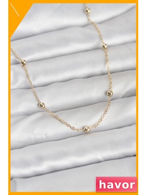 Havor Pirinç Top Zincirli 60 cm Altın Renk Kadın Kolye