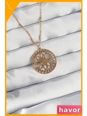 Havor Paslanmaz Çelik Lotus Desenli Kolye