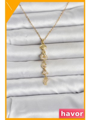 Havor Y Model Deniz Temalı Zirkon Taşlı Kadın Kolye 316L Çelik Gold